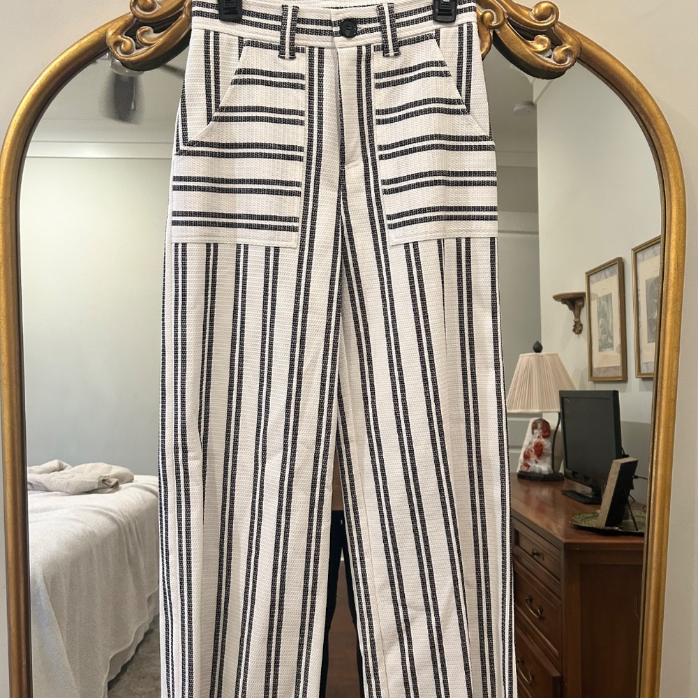 NWT Fifteen Twenty High-Rise Wide-Leg Striped Pants - Black & White - Picture 2 of 5